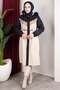 Detachable Hooded Women's Coat with Welsoft Lining and Garni Detail - Navy Blue - 2