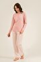 Women's dusty rose pajama set, buttoned collar, pocket detailed 50% cotton 50% modal fabric, - 8
