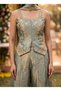 Olive Sweetheart Neck Floral Embroidered Top & Palazzo Set – Women's Indian Ethnic Wear - 2