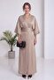 Women's Double-Breasted Satin Belted Evening Dress Jumpsuit Black, Beige - 6