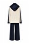 Embroidered Hooded Pants Set - Navy Blue - 2