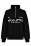 Manhattan Print Half Zipper Black Women's Sweatshirt 27Kdt1000023