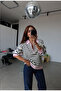 Zipper Collar Detailed Striped Long Sleeve Knitwear - 4