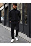 Men'S, Navy Blue, Classic, Comfortable Fit, Stand-Up Collar, Full-Length Zippered, Combed Cotton Tracksuit Set - 2