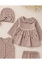 Baby Girl Newborn Floral Embroidered Waffle Fabric Detailed 100% Cotton Hospital Release Bodysuit Set - 3