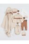 Rabbit Embroidered Floral 10-Piece Baby Girl Hospital Outfit Set - Beige