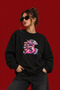 Women's Black Oversize Sweatshirt with Money Bag Print, Crew Neck Streetwear