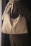 Women's Off-White Hobo Shoulder Bag with Drawstring Detail and Zipper, Large Daily Bag - 4