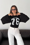 Women's 76 Printed Oversize Blouse Wide Sleeve Crew Neck Loose Top - 4