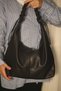 Women's Black Hobo Shoulder Bag with Drawstring Detail and Zipper, Large Daily Bag - 5
