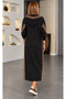 Daily Comfort |   Women's Hooded Leopard Detailed Long Viscose Dress with Pockets - 3