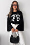 Women's 76 Printed Oversize Blouse Wide Sleeve Crew Neck Loose Top - 3