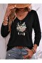 Mix Printed Women's Cotton Long Sleeve V-Neck T-Shirt