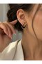 Black Gold Detailed Geometric Women's Earrings Stylish Modern Yrn-31