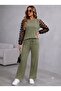 Women's Long Sleeve Crew Neck Tulle Viscose Two-Thread Blouse and Trousers Two-Piece Set