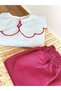 Girl's Collar Detailed Striped Shirt and Pants Set - 4