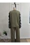 Women's Long Sleeve Crew Neck Tulle Viscose Two-Thread Blouse and Trousers Two-Piece Set - 5