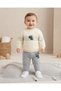 Baby Boy Seasonal Dinosaur Printed 2-Piece Baby Set with Striped Detailed Gray Pants - 6