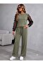 Women's Long Sleeve Crew Neck Tulle Viscose Two-Thread Blouse and Trousers Two-Piece Set - 2