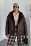 Women's Laminated Coat with Plush Inner, Double Pockets, Long Sleeves, Buttoned, Low Shoulder, Furry Oversized Jacket Coat - 2
