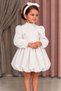 Girl's White Balloon Skirt Long Sleeve Stylish Special Occasion Dress