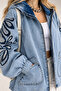 Women's Light Blue Denim Sequin Floral Embroidered Hooded Oversize Denim Jacket