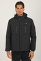 Men's Black Water and Wind Resistant Fur Lined Hooded Double Zipper Pocket Technical Fabric Outdoor Jacket - 4