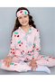 Cherry Patterned Cotton Front Buttoned Eyelet Long Sleeve Pajama Set 9001