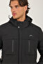 Men's Black Water and Wind Resistant Fur Lined Hooded Double Zipper Pocket Technical Fabric Outdoor Jacket