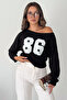 Women's 86 Printed Boat Neck Long Sleeve Crop Blouse - 2