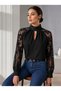 Women's Black Lace Sleeve High Neckline Stylish Blouse with Drop Neckline