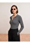 10686 High Collar Buttoned Knit Sweater-Smoked - 3