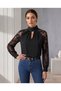 Women's Black Lace Sleeve High Neckline Stylish Blouse with Drop Neckline - 2