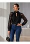 Women's Black Lace Sleeve High Neckline Stylish Blouse with Drop Neckline - 4