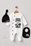 3-Piece Baby Romper Set 100% Cotton Fan-Themed Black and White “I'M Ready for My First Match” Printed Hat and Bib Set - 5