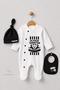 Black and White Little Fan 3-Piece Baby Romper Set Football Themed Newborn Romper Set with Hat and Bib - 4