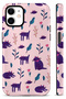 Compatible with iPhone 12 / 12 Pro - Floral Purple Cats Double Layer Cover, Shiny Surface Protective Glossy Touch Case