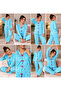 Women's Pajama Set Turquoise Strawberry Patterned Bowknot Long Sleeve Comfortable Sleepwear Set - 3