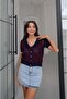 Navy Blue Openwork Striped Knitted Cardigan - 3