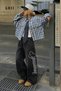 Unisex Black Letter Printed Extra Wide Leg Baggy Jean Trousers