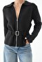Black Belted Zippered Cardigan - 3