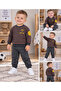 Boys' Striped Sweatshirt Tracksuit Set – Gray Anthracite Printed 2-Piece Set - 2