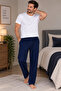 Men's Pajama Bottoms Navy Blue Plaid Patterned Relaxed Cut Home Pajama Pants - 4