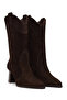 Women's Brown Thick Heeled Suede Leather Cowboy Boots Wf160010Ds - 2