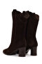 Women's Brown Thick Heeled Suede Leather Cowboy Boots Wf160010Ds - 8
