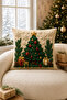 New Year's Themed Embroidery-Looking Digital Printed 4-Piece Throw Pillow Cover and 40X140 cm Runner Set of 5 - 5
