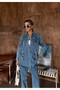 Women's Front Beaded Embroidered Denim Oversize Shirt - 7