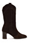 Women's Brown Thick Heeled Suede Leather Cowboy Boots Wf160010Ds