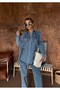 Women's Front Beaded Embroidered Denim Oversize Shirt - 8
