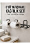 Set of 3 Black Wall-Mounted Paper Holders with Adhesive Practical Roll Holder